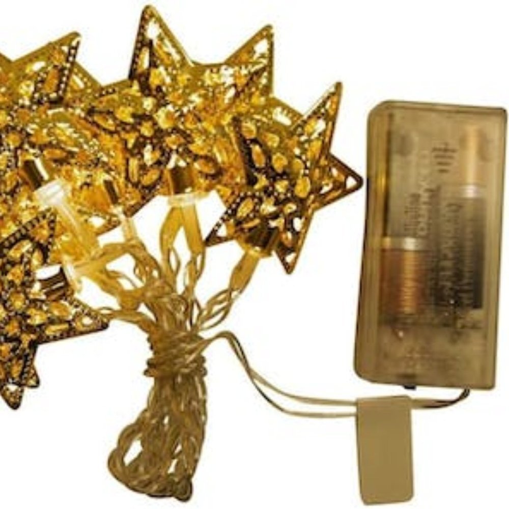 Signature Battery Operated Star Metal Cap LED Light String, Gold - Picture 2 of 3